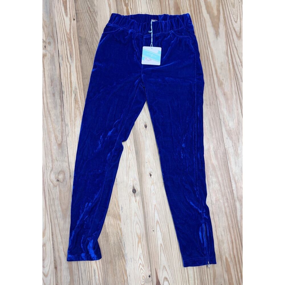 Umgee Mid-Waist Velvet Straight Leg Pant Women’s Small Retro Royal Blue 70s